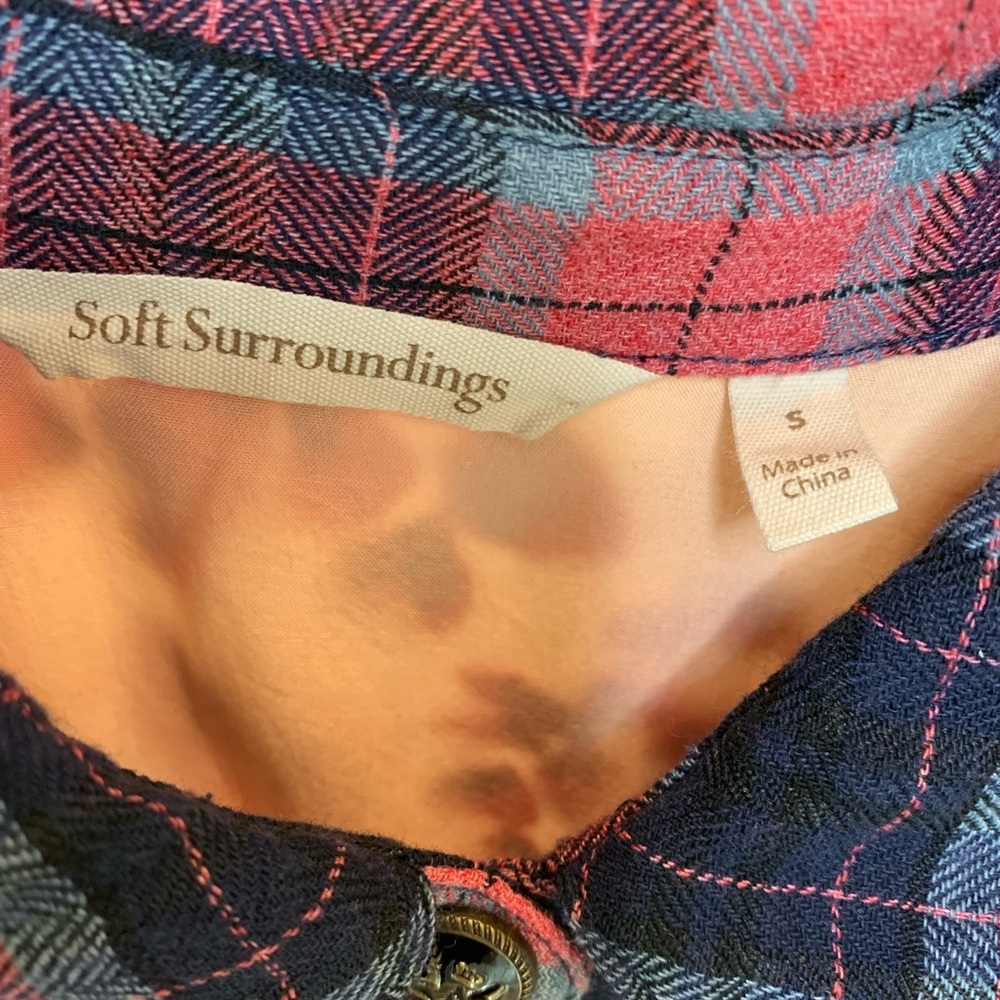 Soft Surroundings plaid sheer embroidery back panel unique tunic , size S - Picture 5 of 11